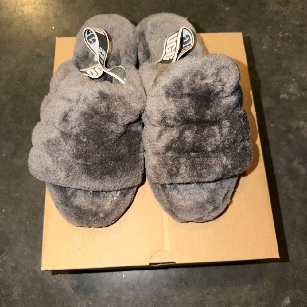 UGG Charcoal Fluffy Slippers